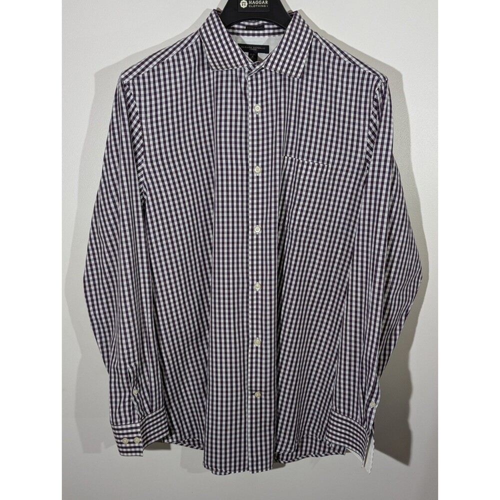 Banana Republic Fitted Woven In Italy 17-17 1/2 XL Gingham Plaid Check
